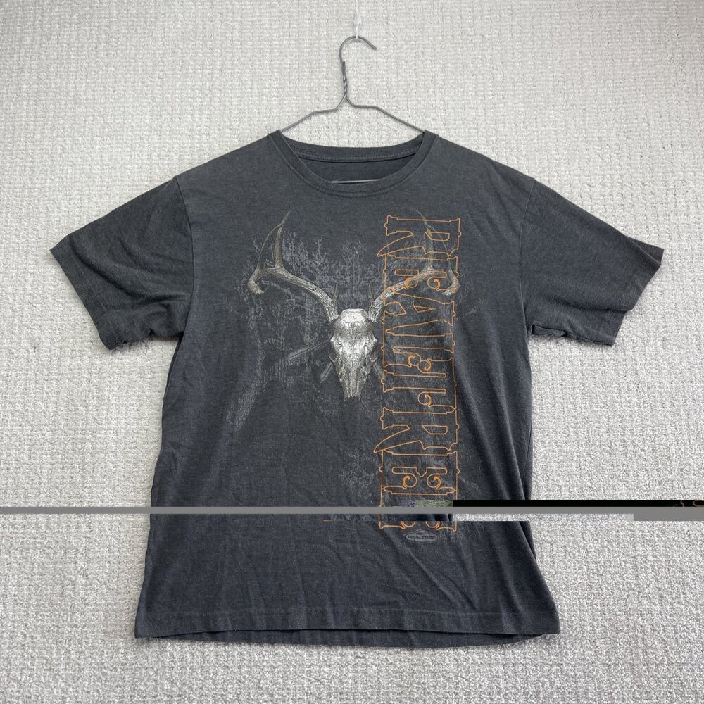 Y2K Team Realtree Graphic Shirt Mens L Gray Skull Antler Outdoor Hunting Tee